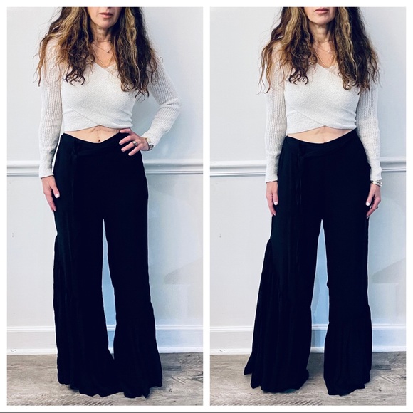 Black fabulous wide leg  pocket tie waist pants - Picture 4 of 4